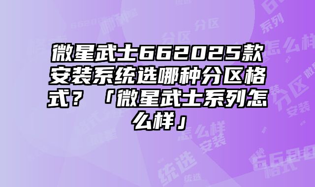 微星武士662025款安装系统选哪种分区格式？「微星武士系列怎么样」